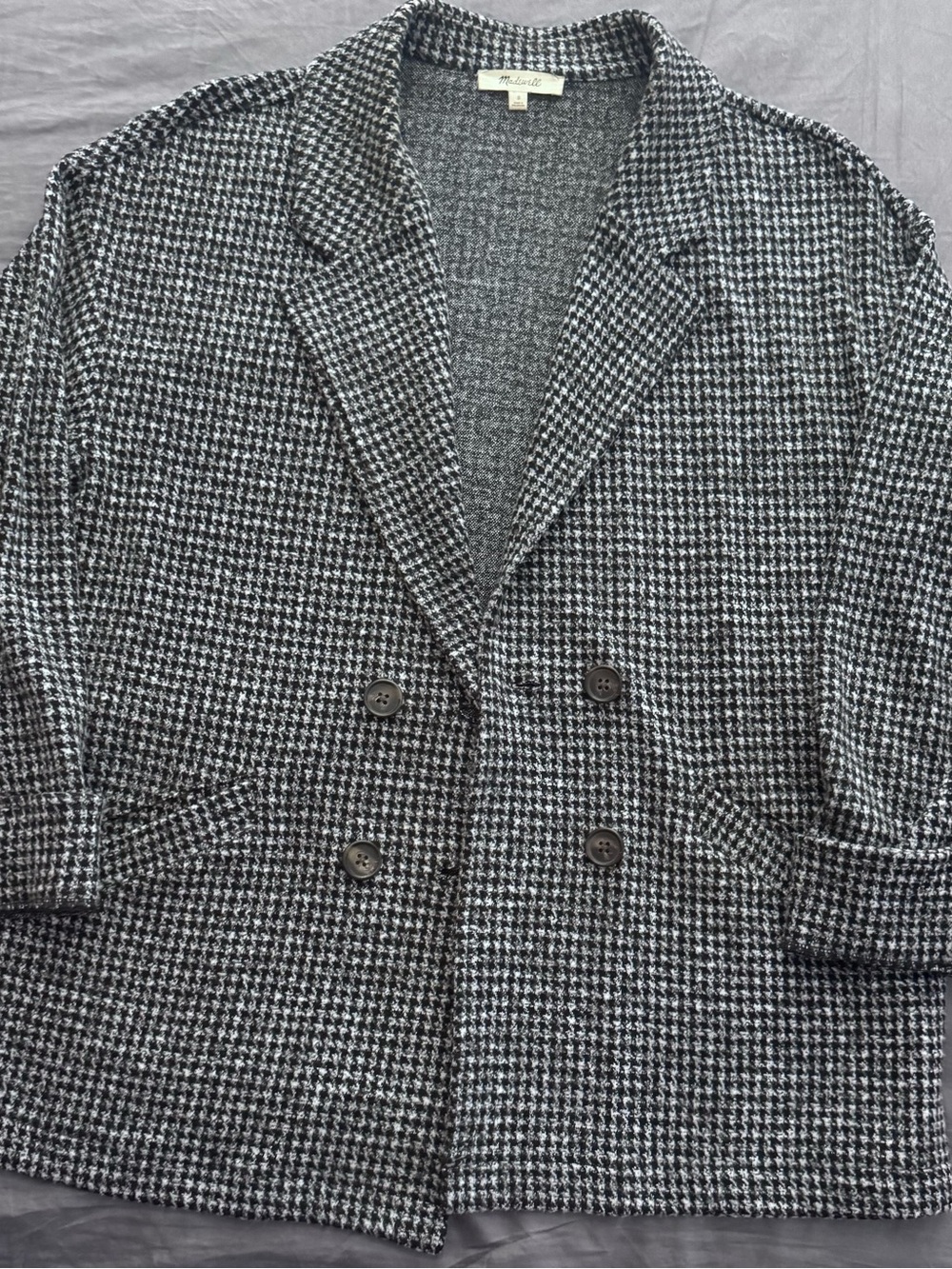 Madewell Black & White Houndstooth Double-Breasted Blazer Jacket